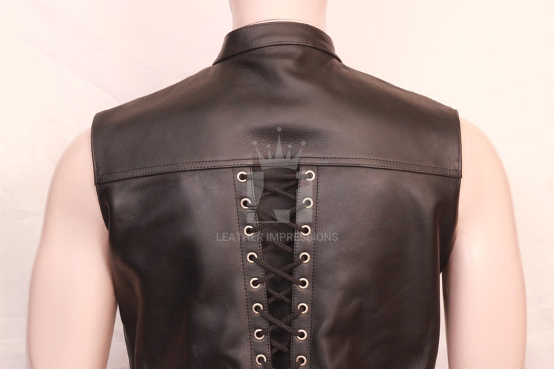 leather vest, men's leather vest, men leather vest, laced up men's leather vest, Leather Mens Top