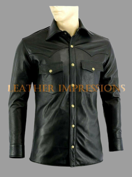 leather shirt, full sleeve black leather shirt, leather button up shirt, gay leather shirt, leather shirt BDSM