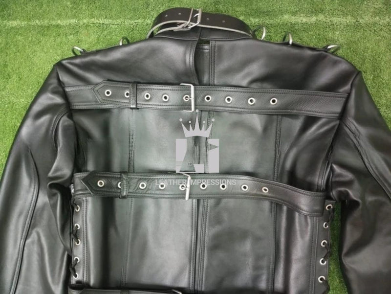 leather straitjacket bondage, leather straight jacket, straight jacket bdsm, leather straitjackets