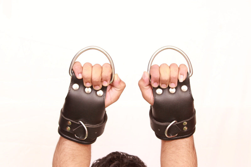 leather suspension cuffs, suspension cuffs, leather wrist cuffs, bondage suspension cuffs, bdsm suspension cuffs, leather bondage wrist cuffs