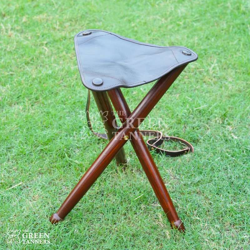 Tripod Camping Stool, Leather Hunting Stool, Leather Folding Stool, Camping Stool