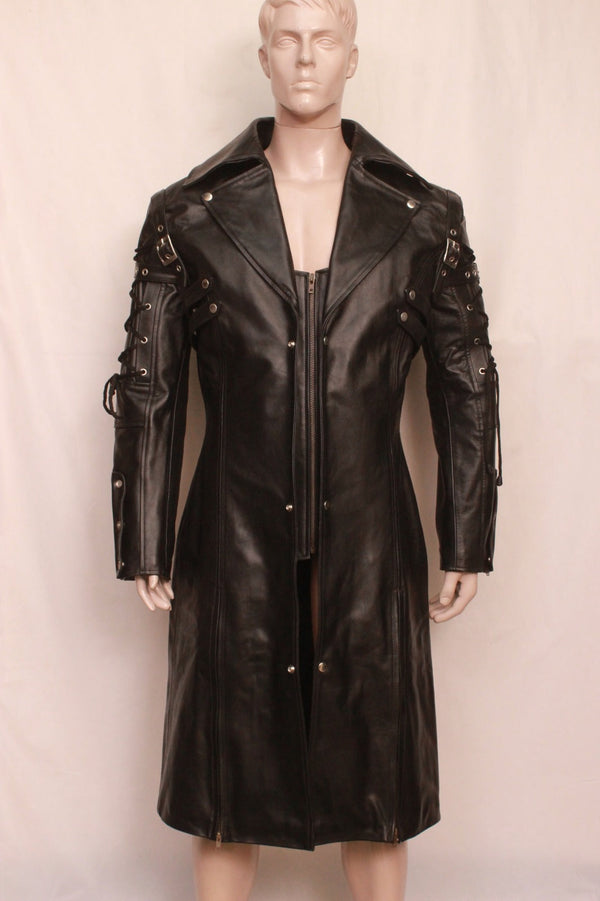 leather coat, leather long coat, leahter trench coat, leather leather overcoat