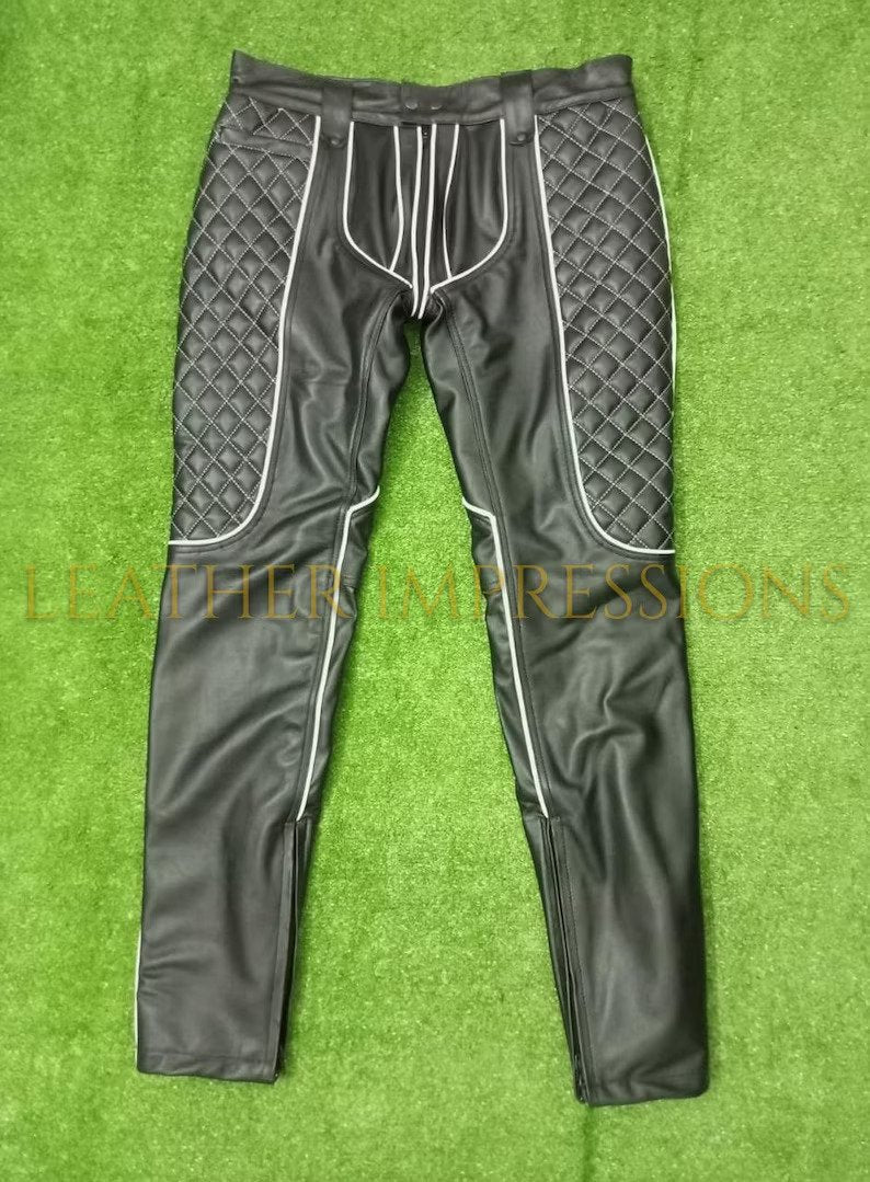 leather pants, leather BDSM Pants, Leather Bondage Pants, Gay Leather Pants, Leather pants mens, leather quilted pants