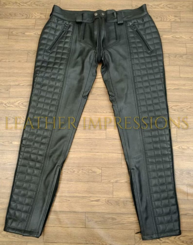 leather pants, leather BDSM Pants, Leather Bondage Pants, Gay Leather Pants, Leather pants mens, quilted leather pants