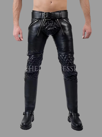 leather quilted pants, leather pants, leather BDSM pants, leather bondage pants, gay leather pants, leather pants mens