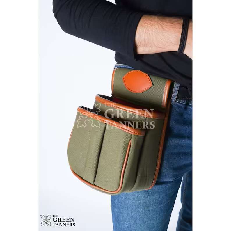 Canvas Leather Cartridge Bag, Canvas Belt Pouch, canvas cartridge bag, cartridge holder, shotgun cartridge bag, Leather Belt Pouch