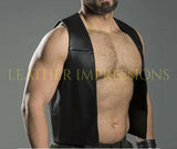 leather vest, gay leather vest, leather vest bdsm, bondage leather vest, leather open front vest