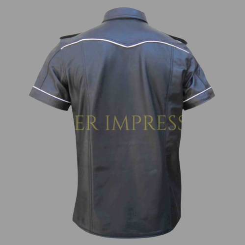   leather shirt, gay leather shirt, leather shirt  bdsm, bondage leather shirt, Short Sleeve Shirt