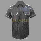   leather shirt, gay leather shirt, leather shirt  bdsm, bondage leather shirt, Short Sleeve Shirt