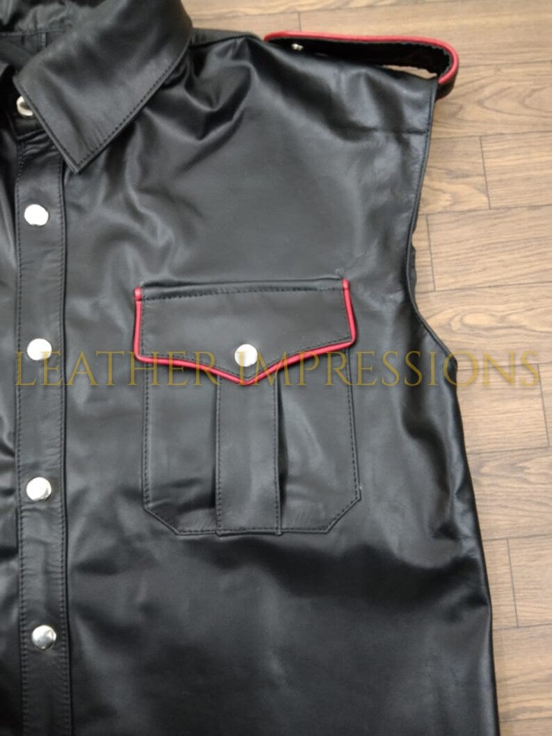 leather shirt, gay leather shirt, leather shirt bdsm, bondage leather shirt, leather gay shirt