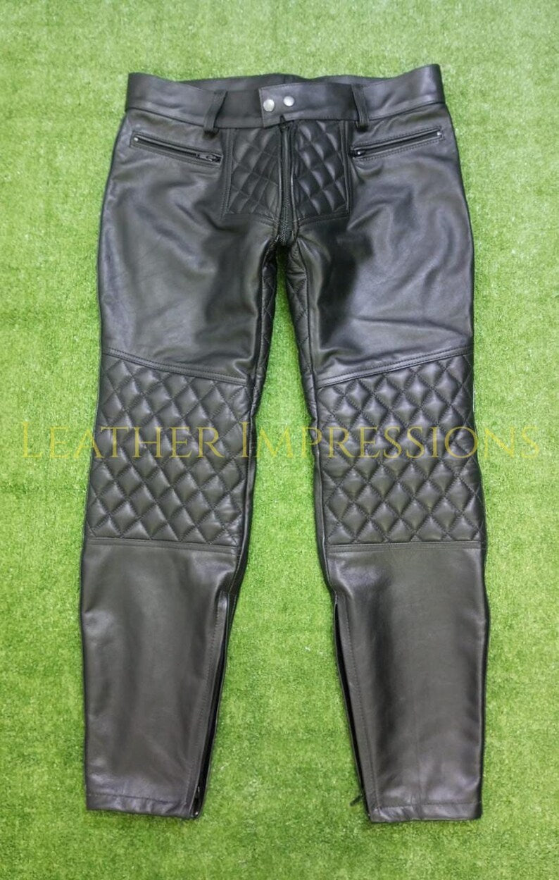 leather pants, leather BDSM Pants, Leather Bondage Pants, Gay Leather Pants, Leather pants mens, quilted leather pants