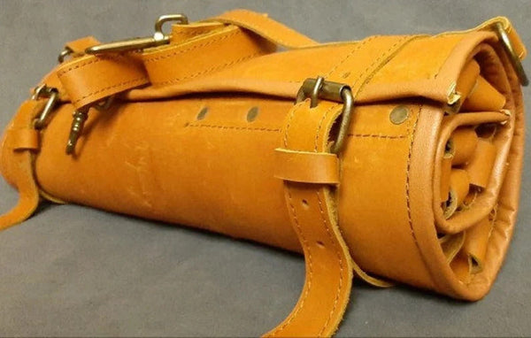 leather chef knife roll, leather tool bag