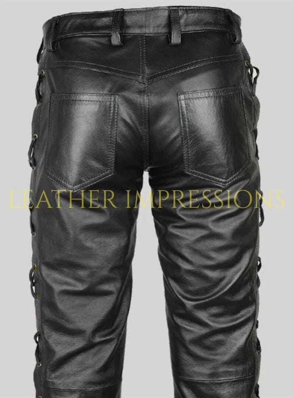 leather pants, leather BDSM Pants, Leather Bondage Pants, Gay Leather Pants, Leather pants mens, side lace up leather pants 