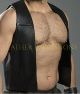 leather vest, gay leather vest, leather vest bdsm, bondage leather vest, leather open front vest