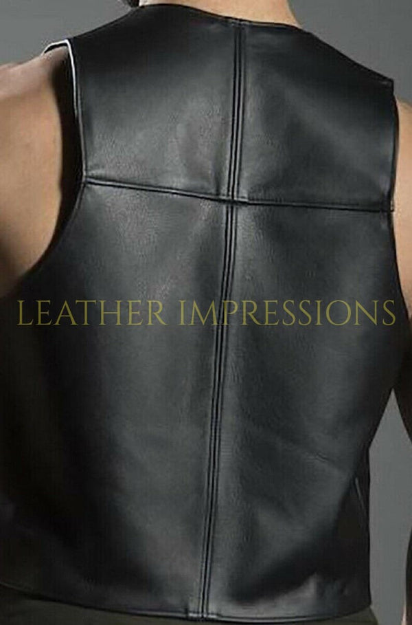 leather vest, gay leather vest, leather vest bdsm, bondage leather vest, leather open front vest