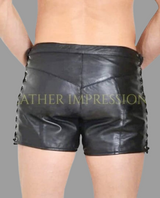 leather shorts, leather shorts bondage, leather shorts bdsm, leather gay shorts, gay leather shorts, leather gay booty shorts