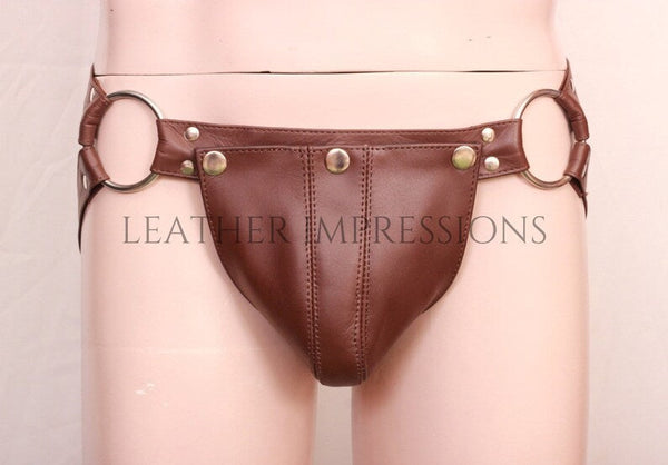      leather jockstrap, leather jockstrap with removable cod piece, leather thong, leather underwear, BDSM Jockstrap, leather bondage jockstrap, brown soft leather jockstrap